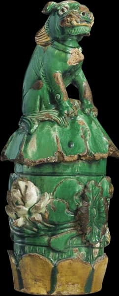 Chinese green and amber glazed architectural element